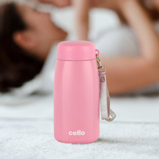 Pink|Mom Hot & Cold Stainless Steel Kids Water Bottle, 350ml / 350ml