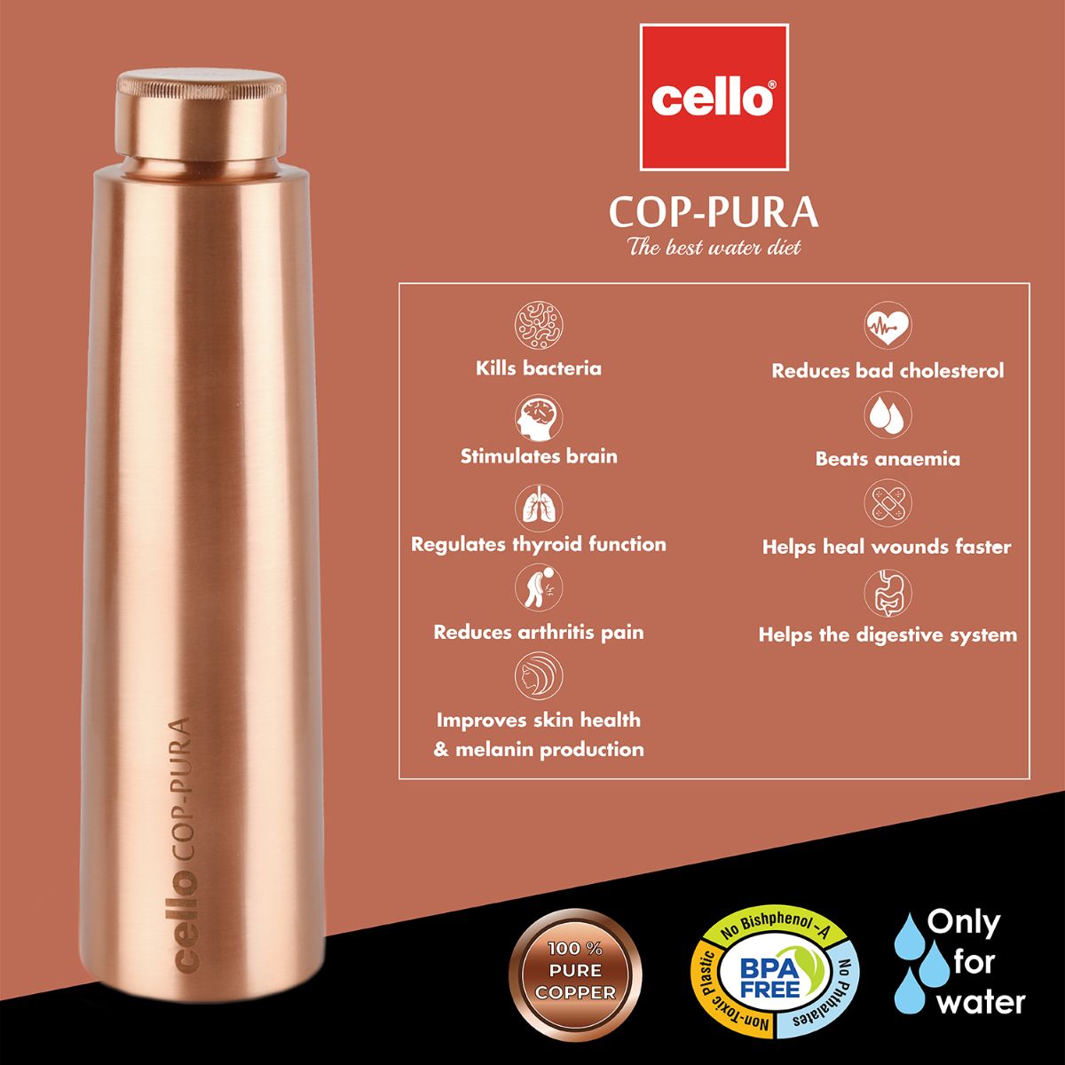 Tattva Copper Water Bottle, 900ml Copper / 900ml