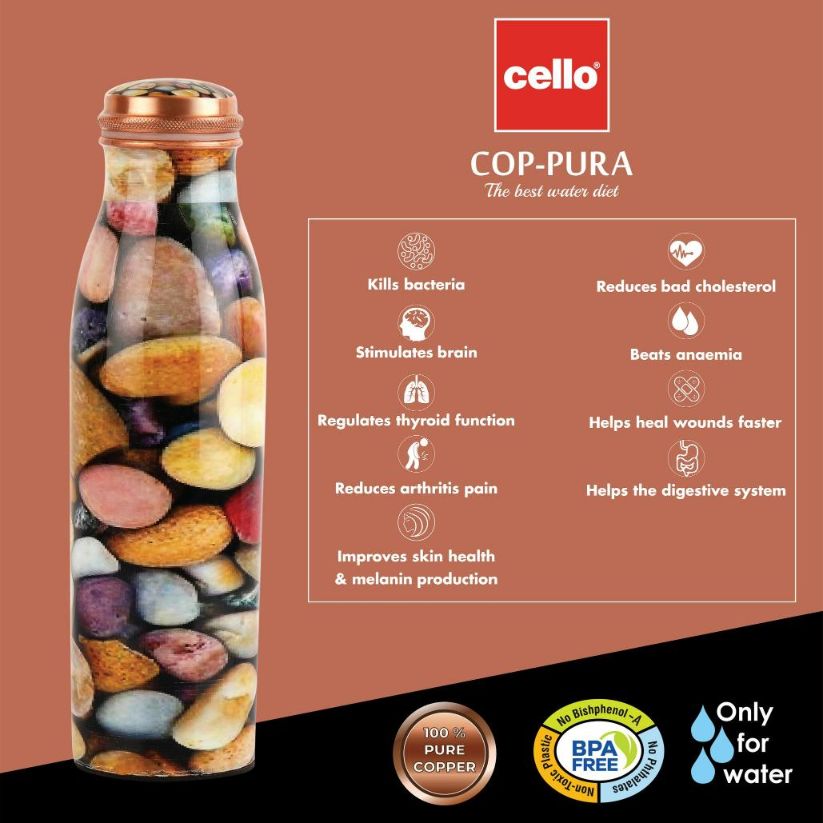 Good Earth Designer Copper Water Bottle, 1000ml Pebbles / 1000ml