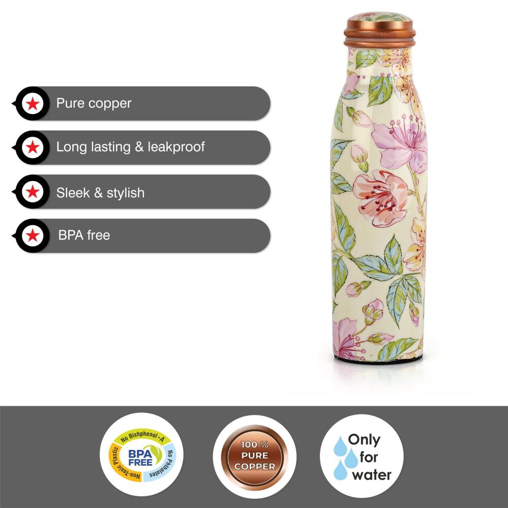 Good Earth Designer Copper Water Bottle, 1000ml Flora / 1000ml