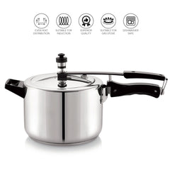Chef Impact Bonded Stainless Steel Tri-Ply Bottom Pressure Cooker Inner Lid Silver / 5 Litres