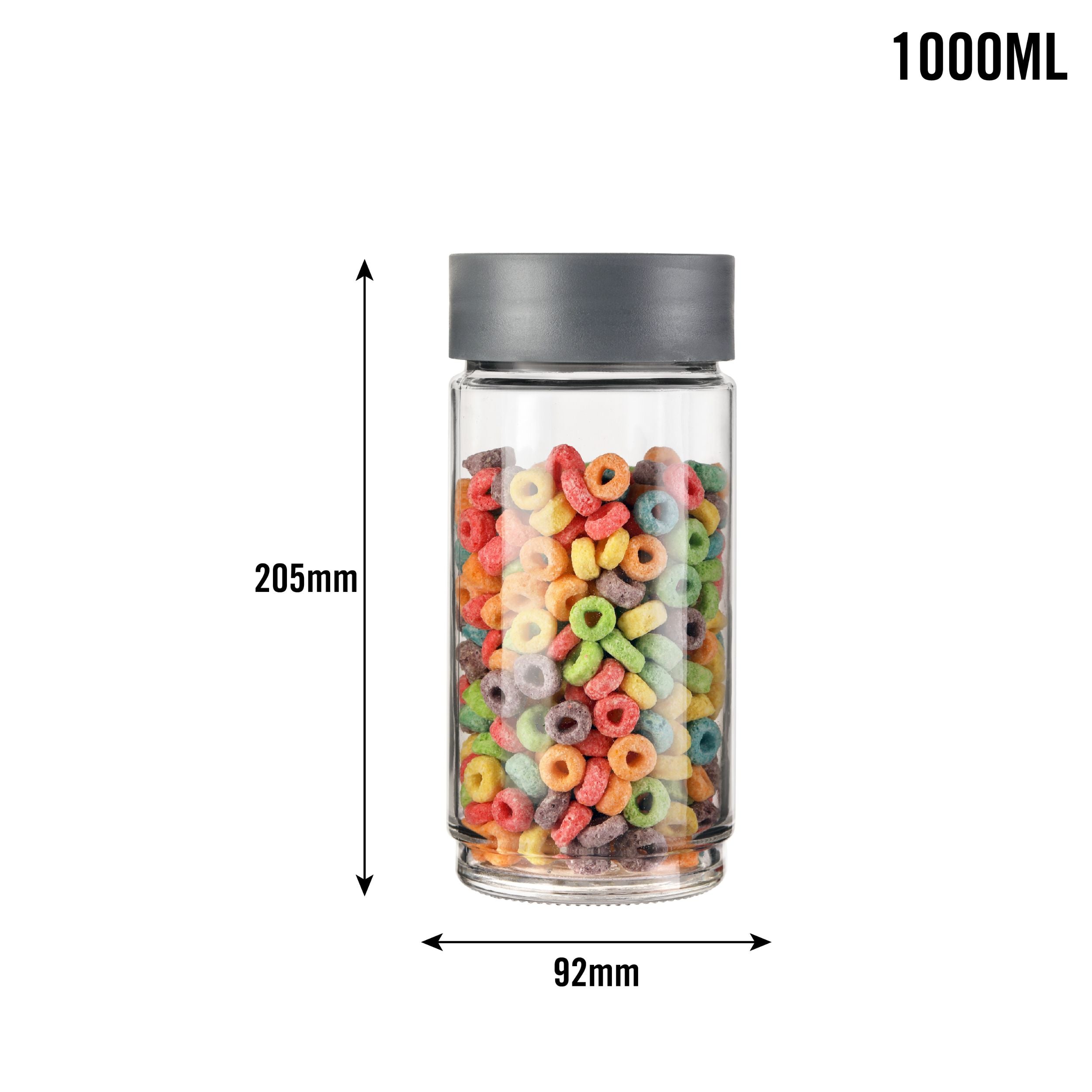 Modustack Glassy Storage Jar, 1000ml, Set of 6 Grey / 1000ml