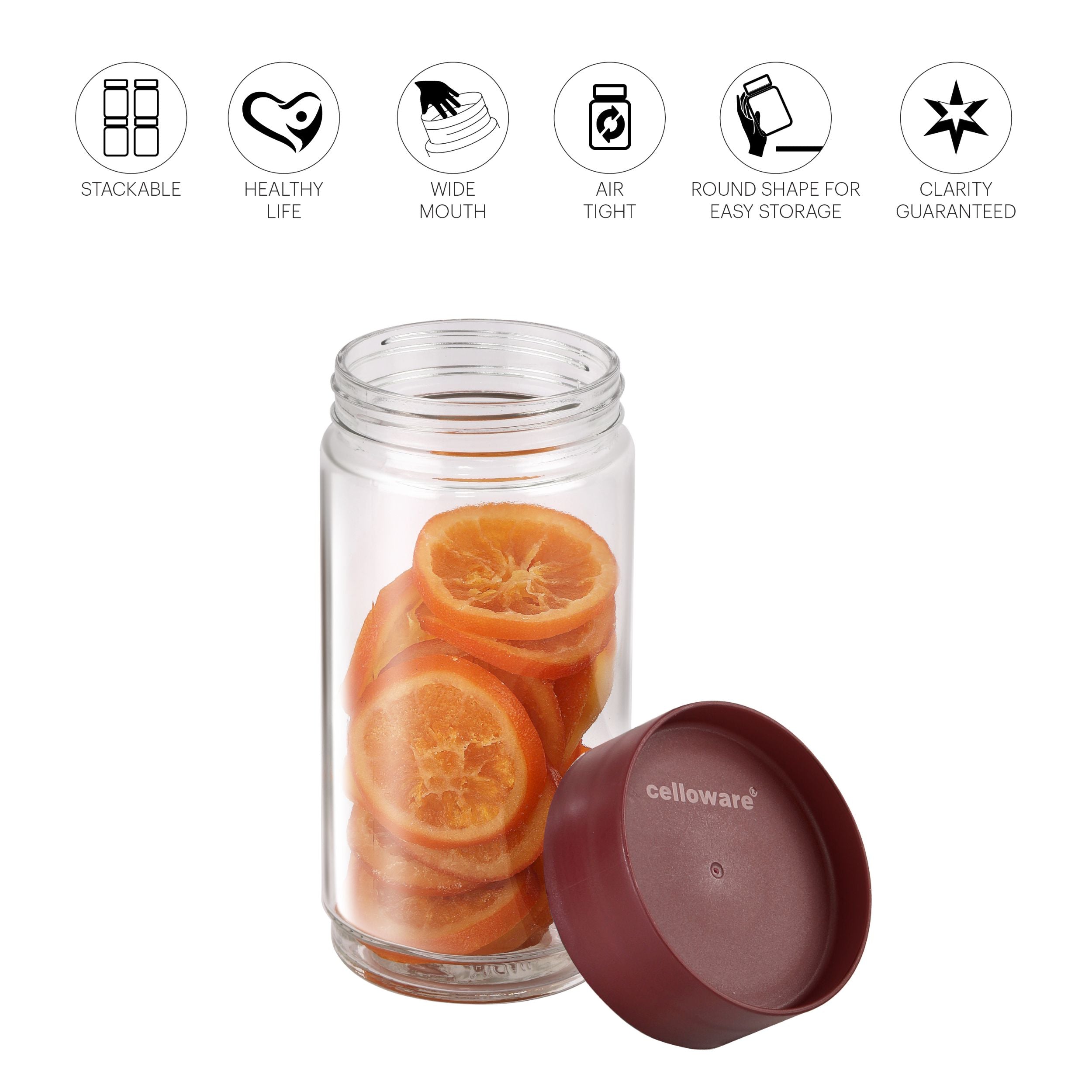 Modustack Glassy Storage Jar, 1000ml, Set of 6 Maroon / 1000ml