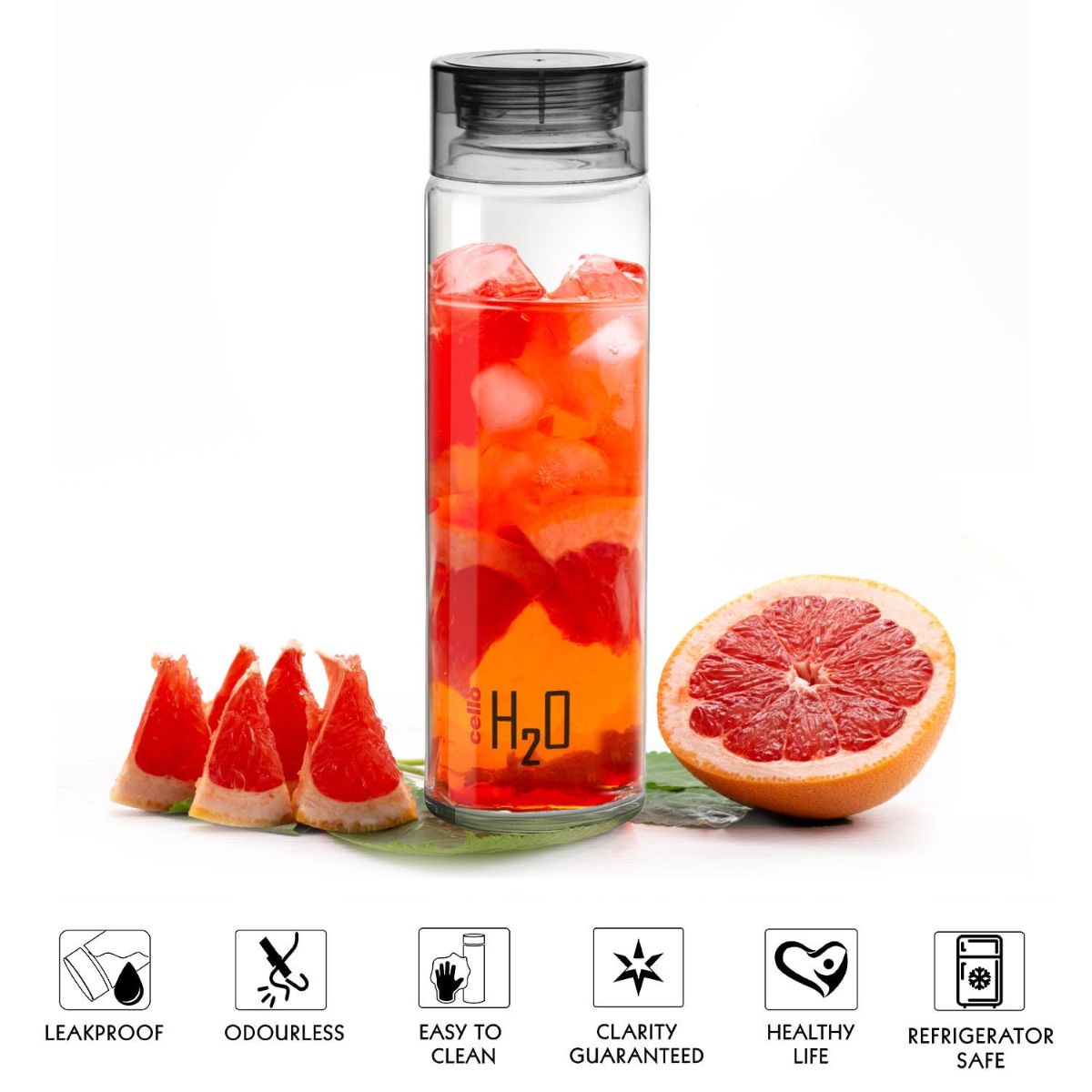 H2O Glass Water Bottle with Plastic Cap, 920ml Black / 920ml / 3 Pieces