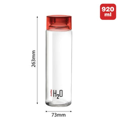 H2O Glass Water Bottle with Plastic Cap, 920ml Red / 920ml / 3 Pieces