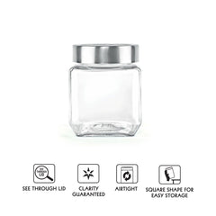 Qube Fresh Glass Storage Jar, 580ml, Set of 6 Clear / 580ml
