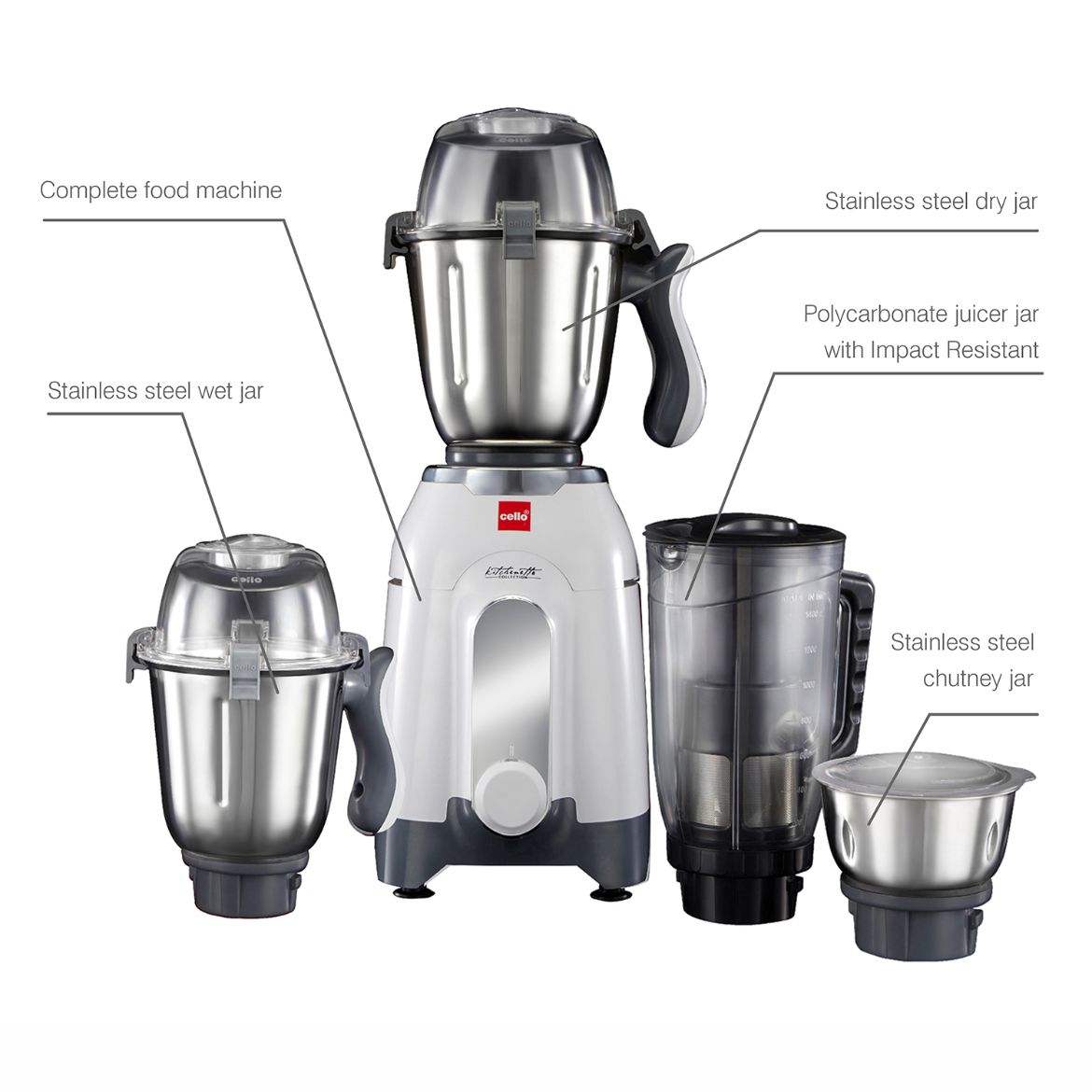 Discovery Pro Juicer Mixer Grinder with 4 Jars, 750W White / 750 Watts