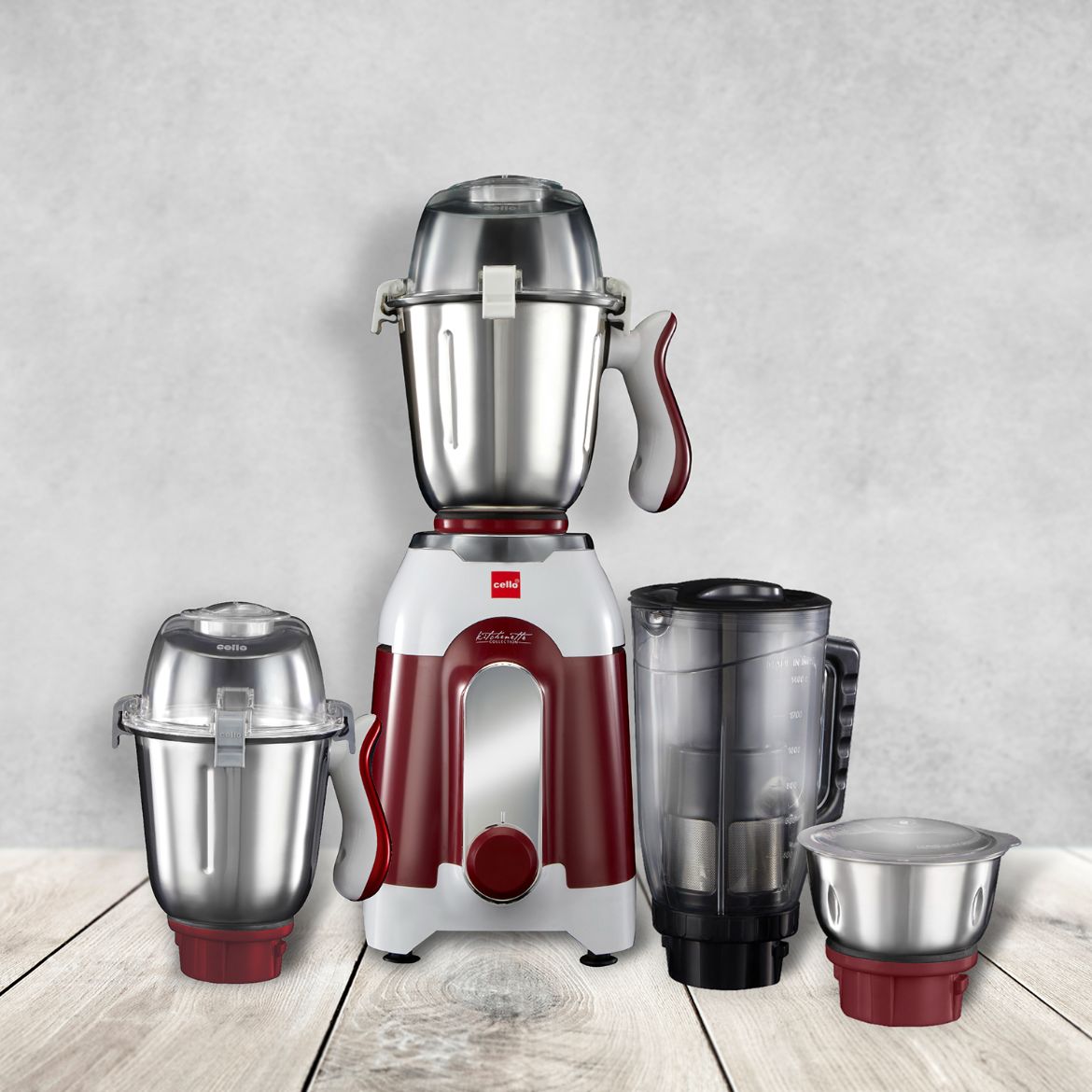 Discovery Pro Juicer Mixer Grinder with 4 Jars, 750W Maroon / 750 Watts