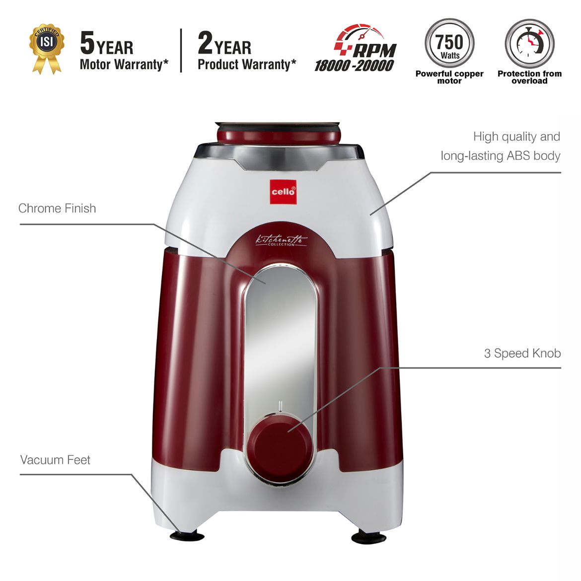 Discovery Pro Juicer Mixer Grinder with 4 Jars, 750W Maroon / 750 Watts