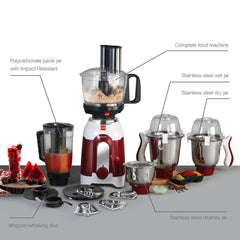 Discovery Chef Juicer Mixer Grinder with 5 Jars, 750W Maroon / 750 Watts
