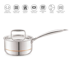 5-Ply Stainless Steel Sauce Pan with Lid / 1.4 Litres