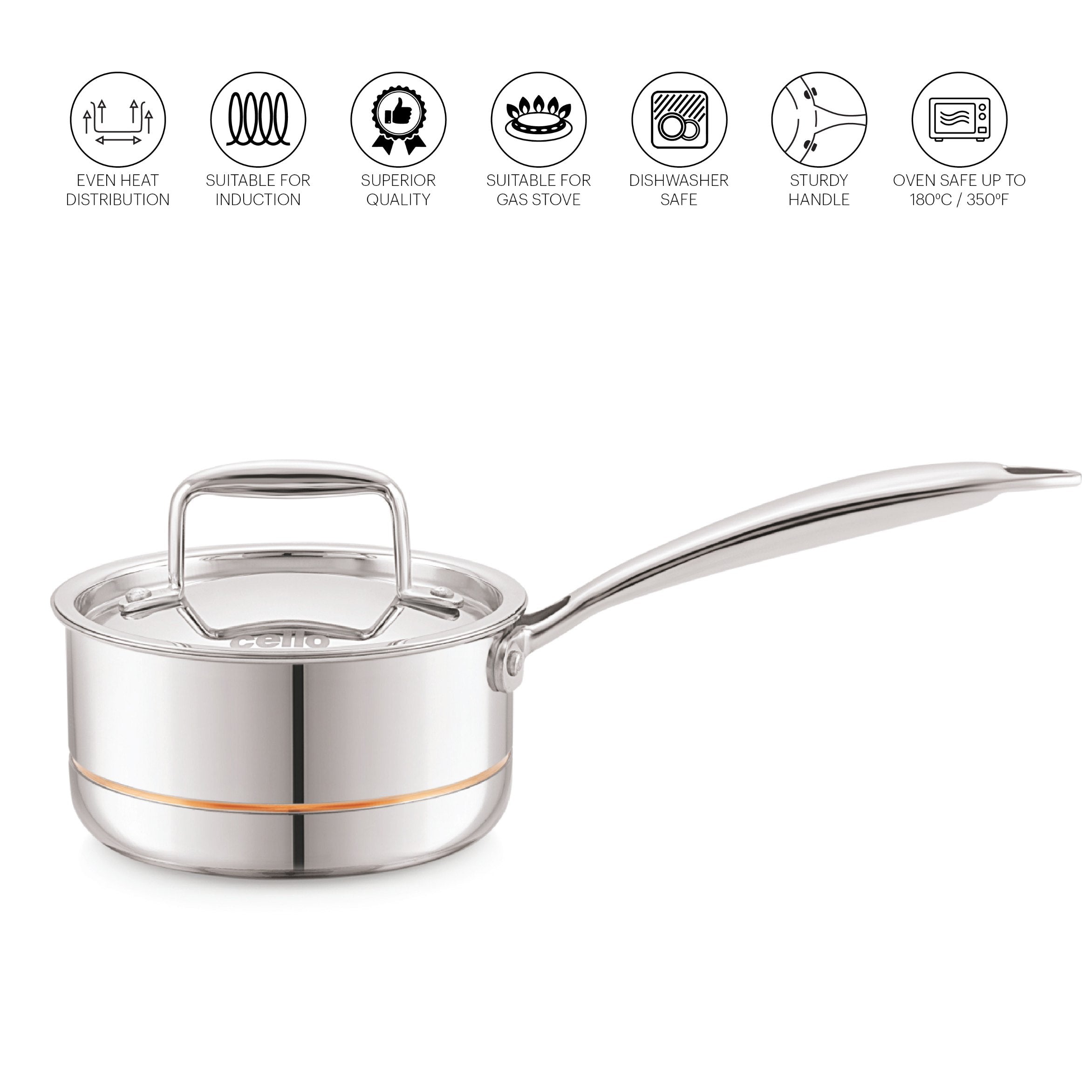 5-Ply Stainless Steel Sauce Pan with Lid Silver / 2.2 Litres