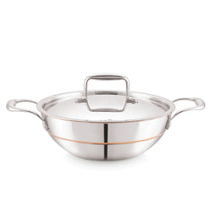 5-Ply Stainless Steel Kadhai with Lid Silver / 2.2 Litres