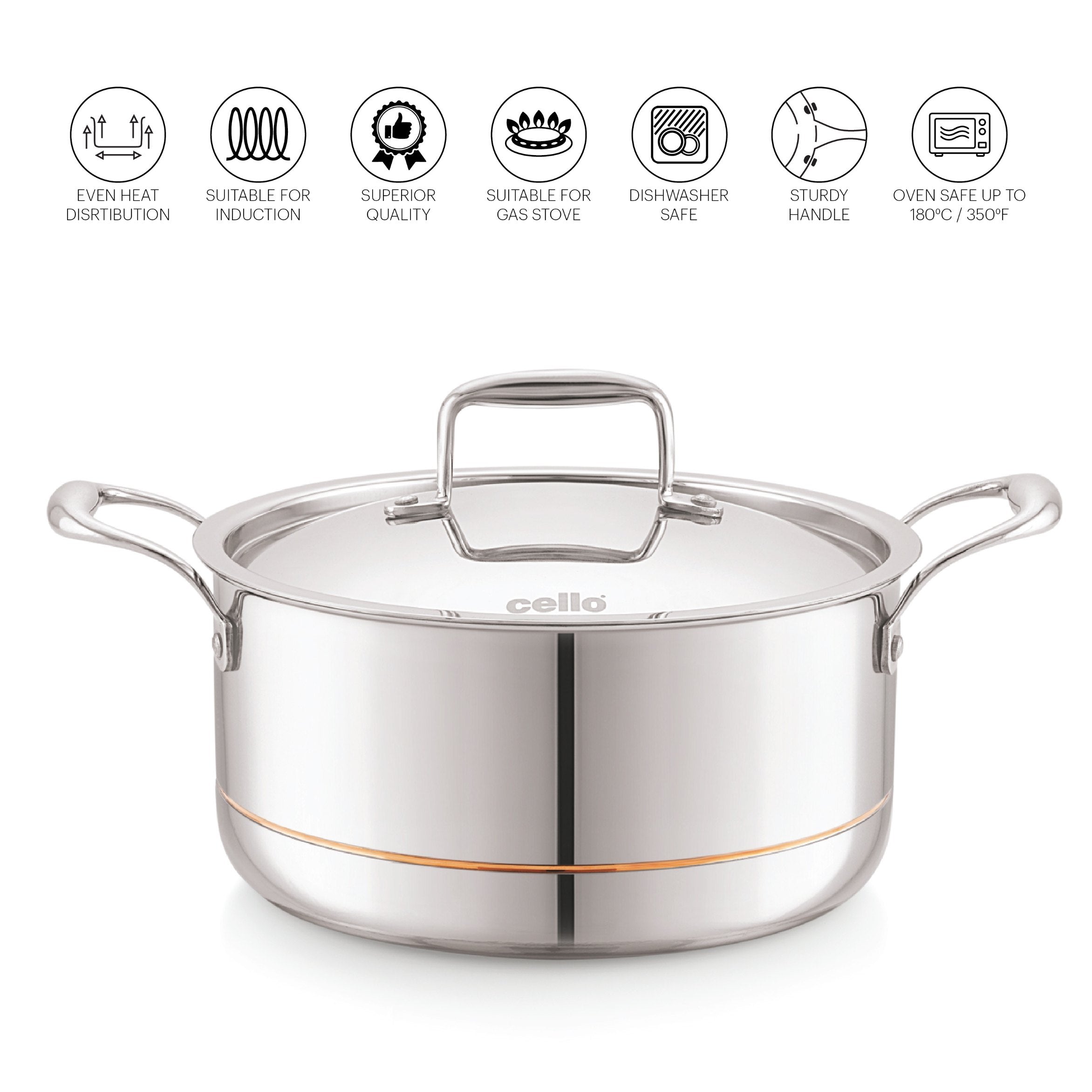 5-Ply Stainless Steel Casserole with Lid Silver / 3 Litres