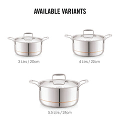 5-Ply Stainless Steel Casserole with Lid Silver / 3 Litres