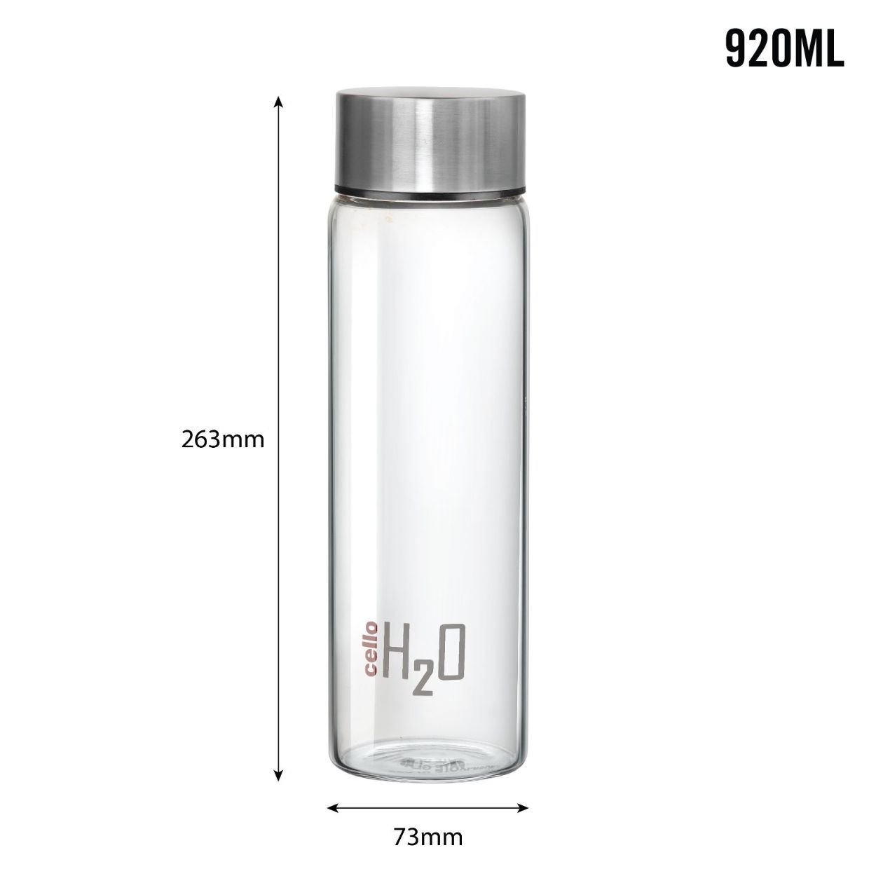 H2O Steelox Glass Water Bottle, 920ml Clear / 920ml / 6 Pieces