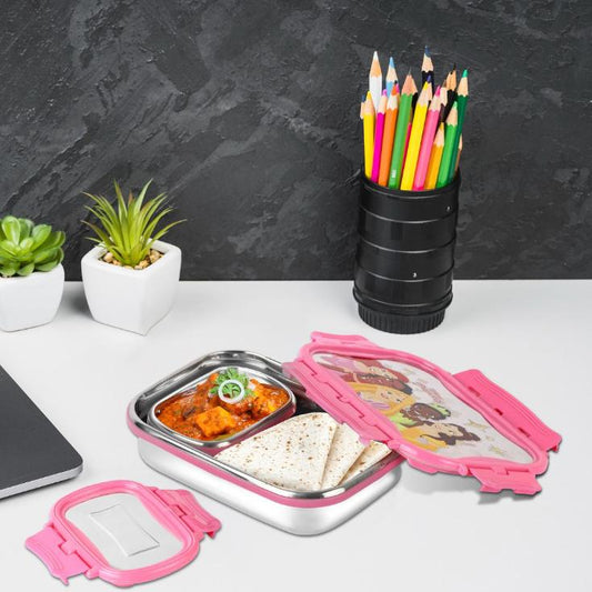 Pink|Click It Toons Stainless Steel Lunch Box, Medium / Medium