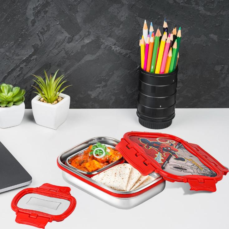 Red|Click It Toons Stainless Steel Lunch Box, Medium / Medium