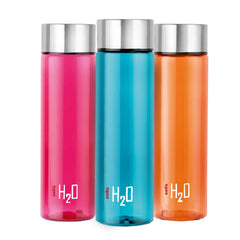 H2O Steelo Round Plastic Water Bottle, 1000ml Assorted / 1000ml / 3 Pieces