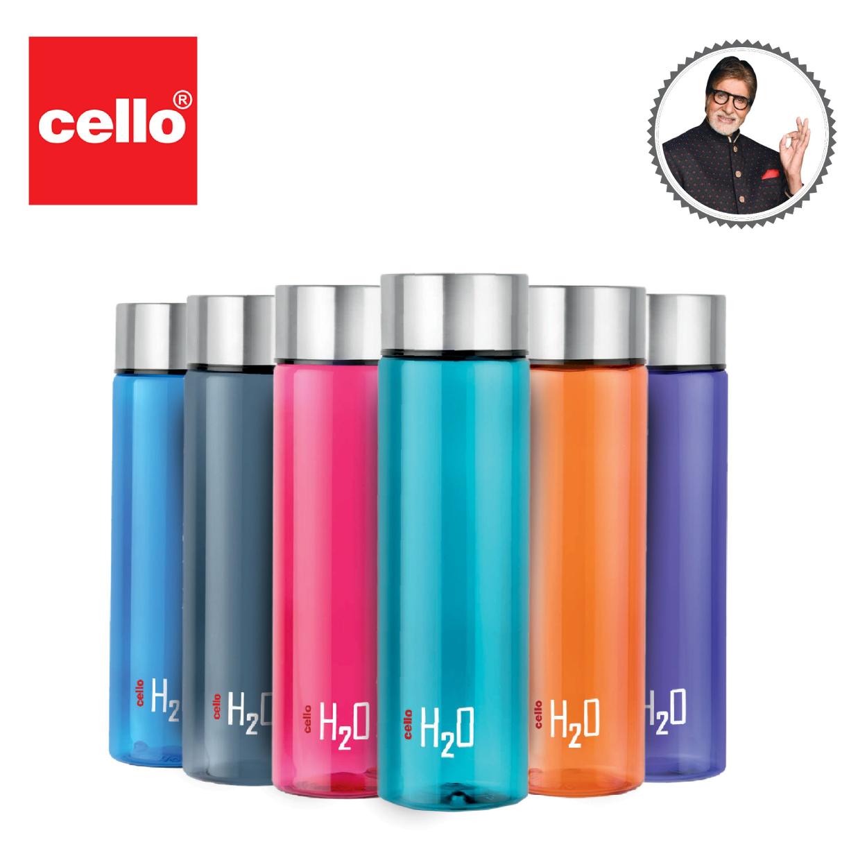 H2O Steelo Round Plastic Water Bottle, 1000ml Assorted / 1000ml / 6 Pieces