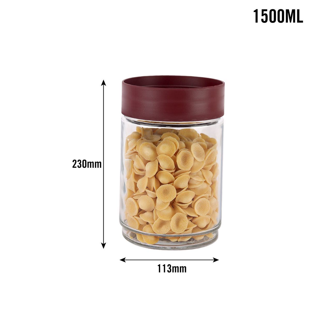 Modustack Glassy Storage Jar, 1500ml, Set of 6 Maroon / 1500ml