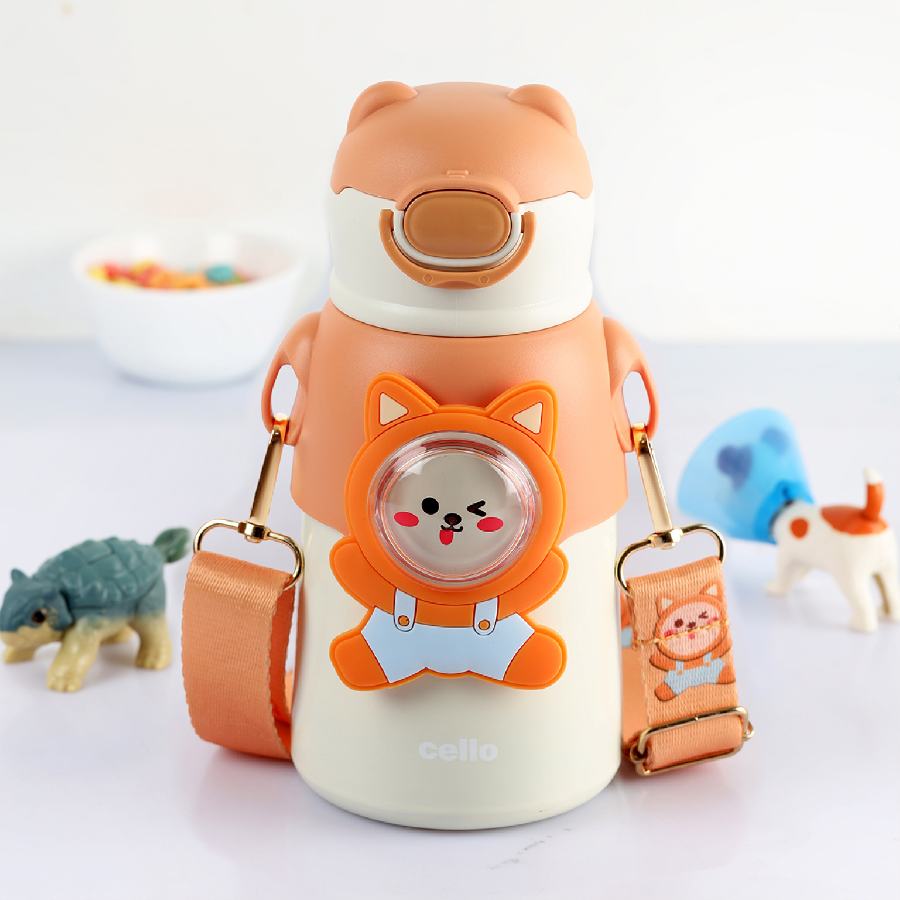 Orange|Funz Hot & Cold Stainless Steel Kids Water Bottle, 550ml / 550ml