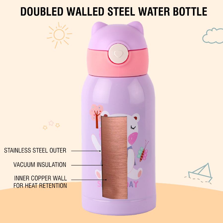 Toddy Hot & Cold Stainless Steel Kids Water Bottle, 550ml Purple / 550ml