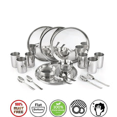 A durable 30-piece stainless steel dinner set for a family of 6