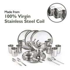A durable 30-piece stainless steel dinner set for a family of 6