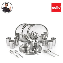 A durable 36-piece stainless steel dinner set for a family of 6