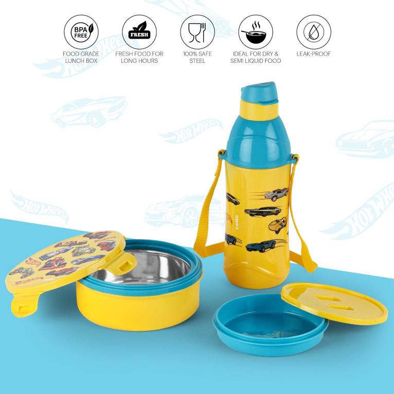 Tiffy Lunch Box & Water Bottle Set Yellow / Hot Wheels