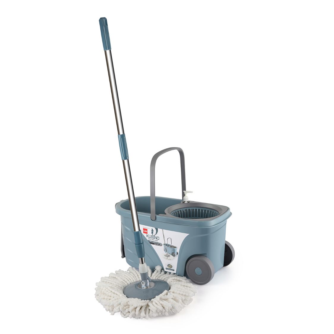 Kleeno Max Clean Spin Mop Bucket with Soap Dispenser Grey