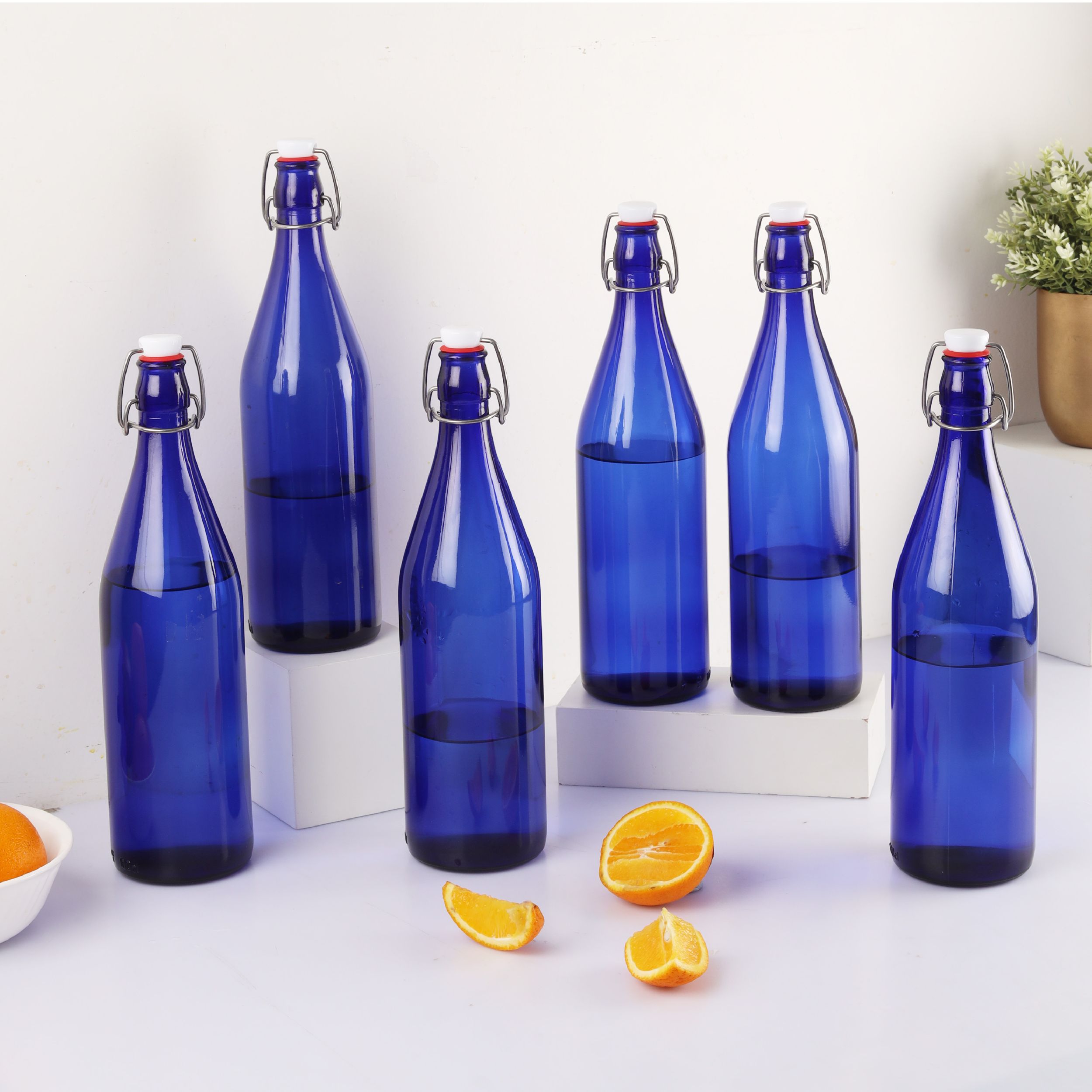 Aquaria Glass Water Bottle, 1000ml Blue / 1000ml / 6 Pieces