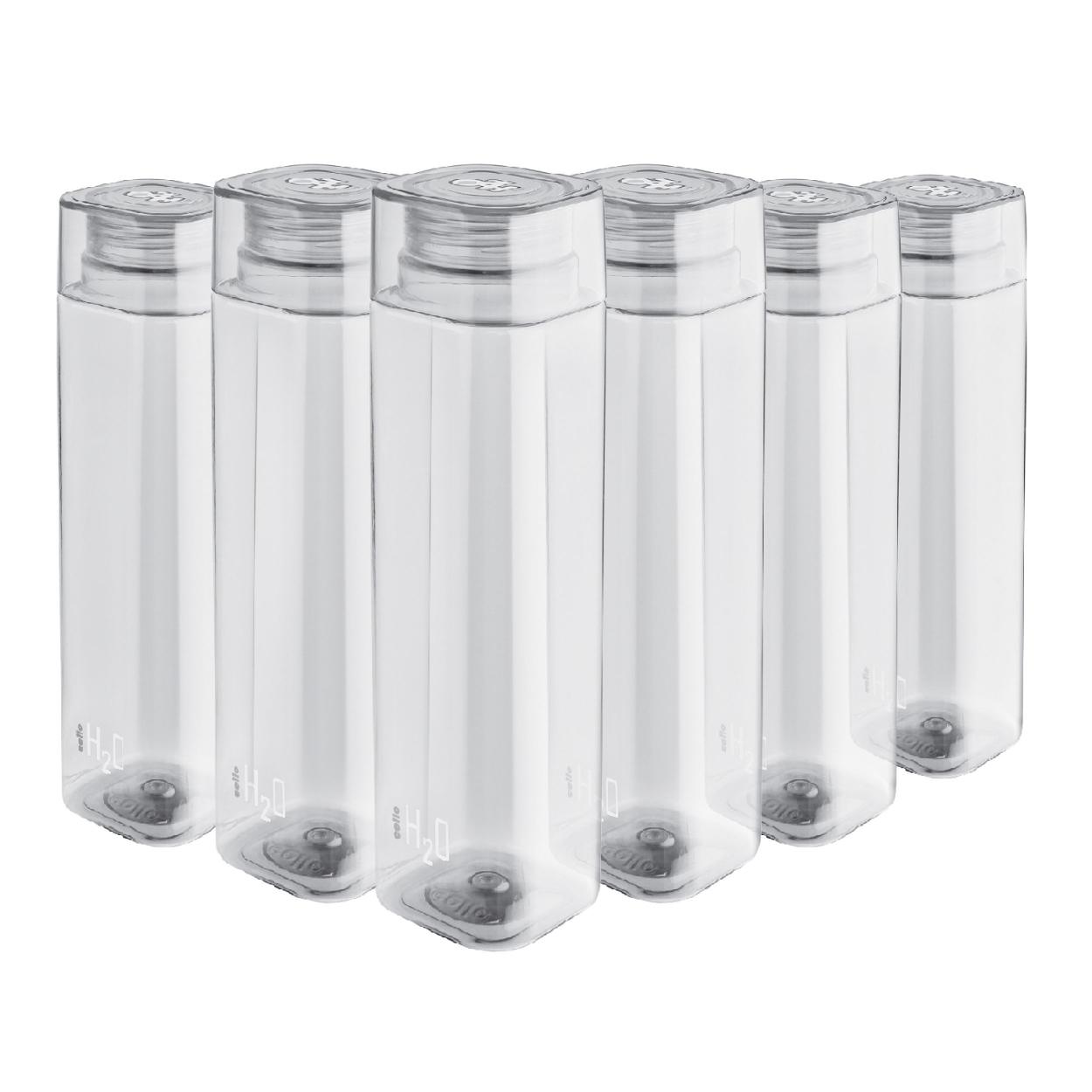 Cello H2O Squaremate Plastic Water Bottle, 1-Liter, Set of 6, Assorted  (CLO_H2O_SQMT1L_SO6_ASRTD)