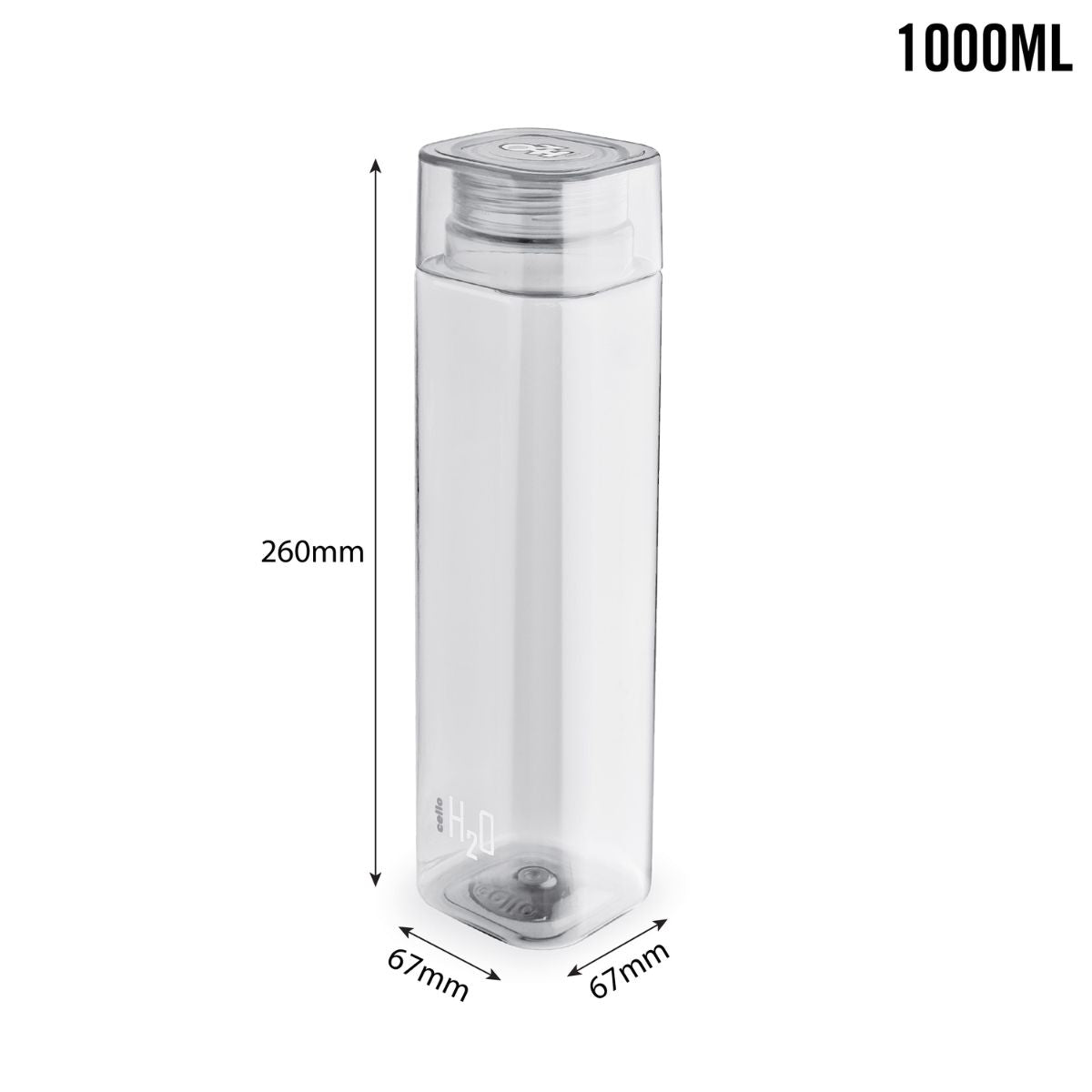 H2O Squaremate Plastic Water Bottle, 1000ml, Set of 6 Clear / 1000ml / 6 Pieces
