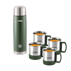 Duro Imperial Vacusteel Flask with Mugs Gift Set, 5 Pieces Green / 5 Pieces