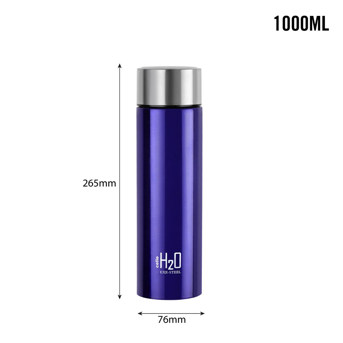H2O Stainless Steel Water Bottle, 1000ml Purple / 1000ml / 1 Piece