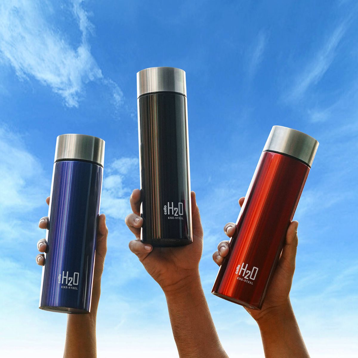 H2O Stainless Steel Water Bottle, 1000ml Assorted / 1000ml / 3 Pieces