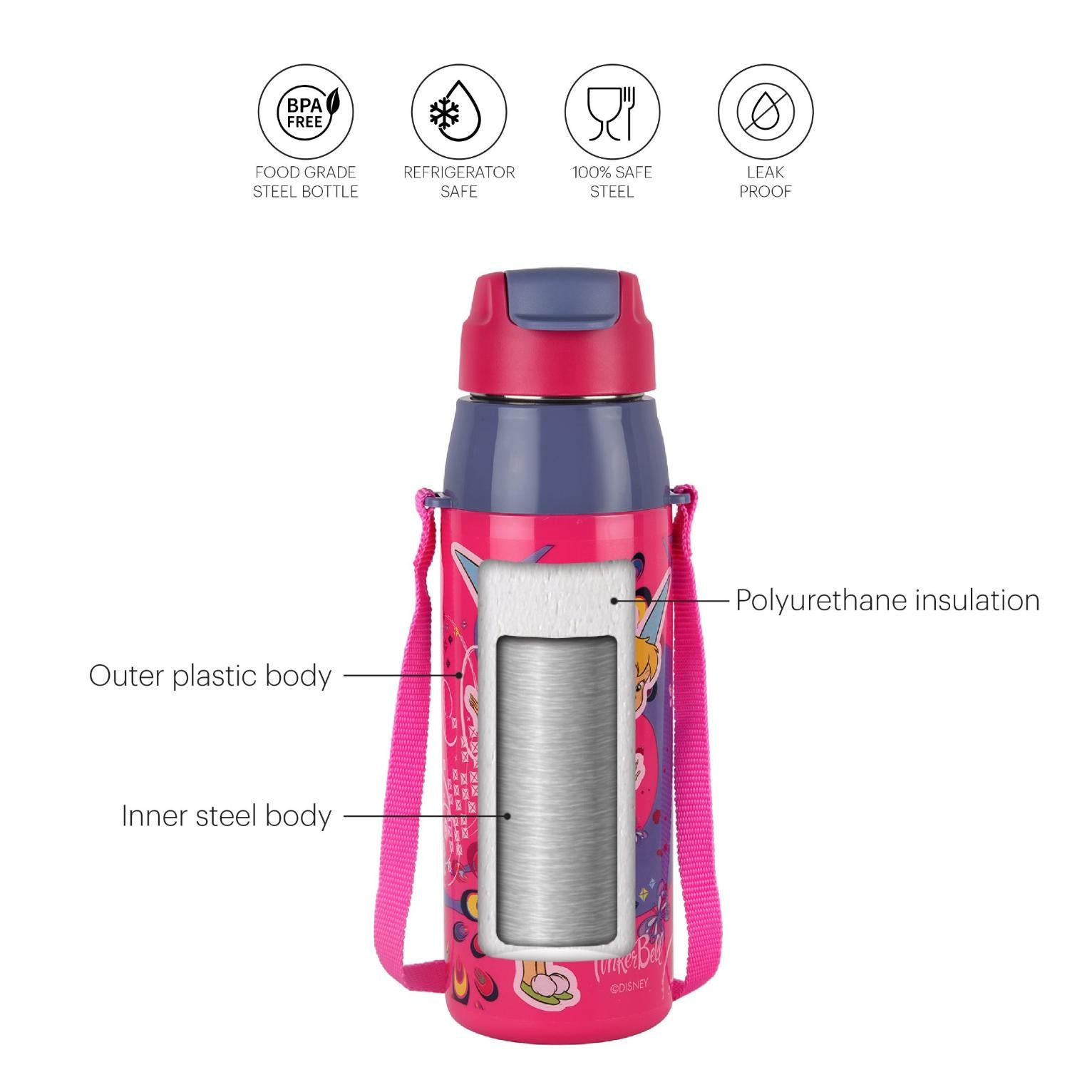 Puro Hydra Kid 600 Cold Insulated Water Bottle, 600ml Pink / 600ml / Tinker Bell
