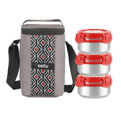Max Fresh Ultra Stainless Steel Lunch Box with Jacket, Set of 3 Red / 3 Piece
