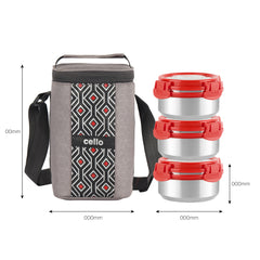 Max Fresh Ultra Stainless Steel Lunch Box with Jacket, Set of 3 Red / 3 Piece