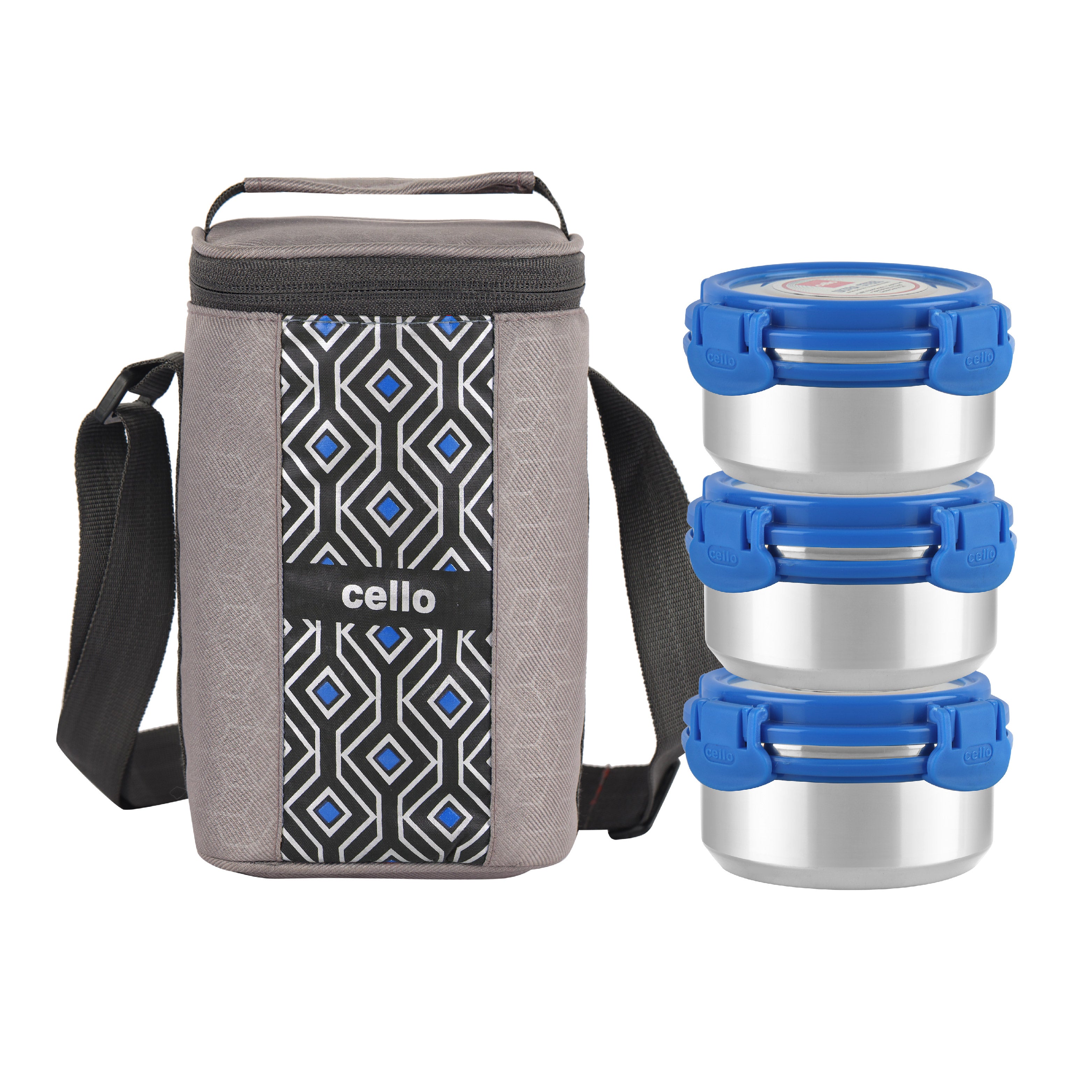 Max Fresh Ultra Stainless Steel Lunch Box with Jacket, Set of 3 Blue / 3 Piece