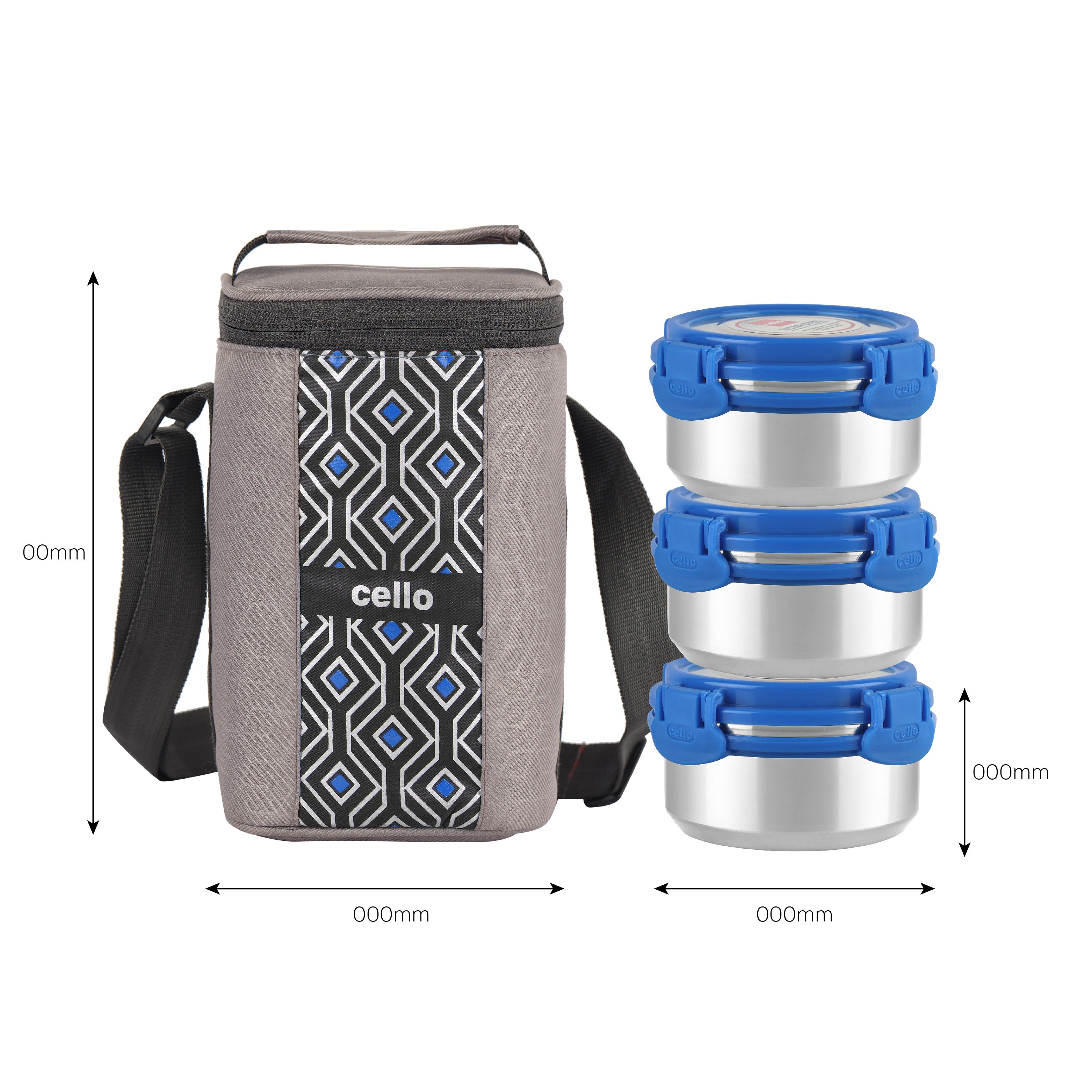 Max Fresh Ultra Stainless Steel Lunch Box with Jacket, Set of 3 Blue / 3 Piece