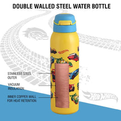 Gym-Star Toons Hot & Cold Stainless Steel Kids Water Bottle, 650ml Yellow / 650ml / Hot Wheels