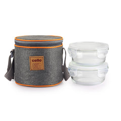 Royale Round Borosilicate Glass Lunch Box with Jacket, Set of 2 Clear / 2 Piece / Vertical Jacket