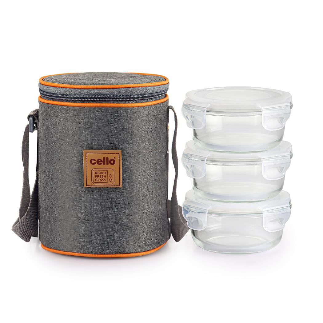 Royale Round Borosilicate Glass Lunch Box with Jacket, Set of 3 Clear / 3 Piece