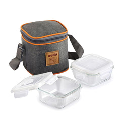 Royale Square Borosilicate Glass Lunch Box with Jacket, Set of 2 Clear / 2 Piece / Vertical Jacket