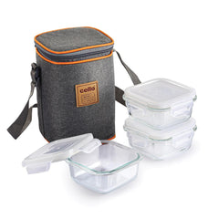 Royale Square Borosilicate Glass Lunch Box with Jacket, Set of 3 Clear / 3 Piece