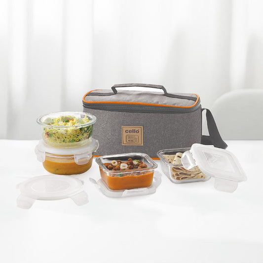 Clear|Royale Borosilicate Glass Lunch Box with Jacket, Set of 4 / 4 Piece