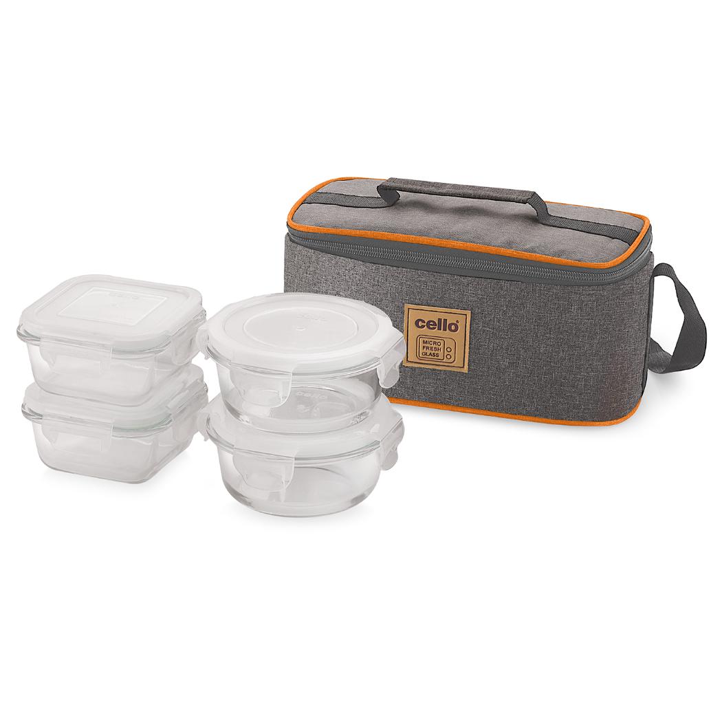 Royale Borosilicate Glass Lunch Box with Jacket, Set of 4 Clear / 4 Piece